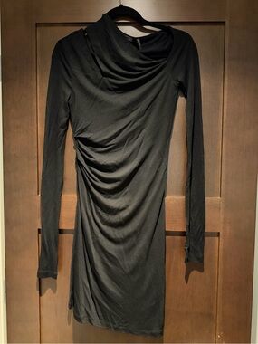 Helmut Lang Black Long-Sleeve Draped Jersey Dress - never worn!